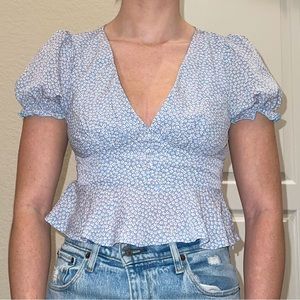 Princess Polly Blue Floral Blouse Top US Size 6 (but fits more like a 4)